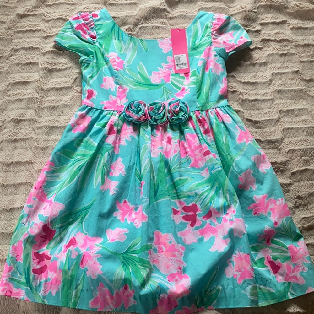 NWT Lilly Pulitzer Girls Momoa Dress Size 10 Aqua Al Fresco Isn’t She Lovely